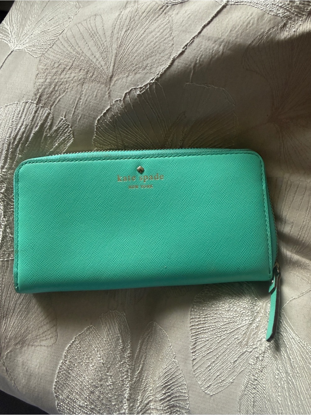 NWOT Kate Spade NY Turquoise Leather Zip Around Continental Wallet Gold Logo